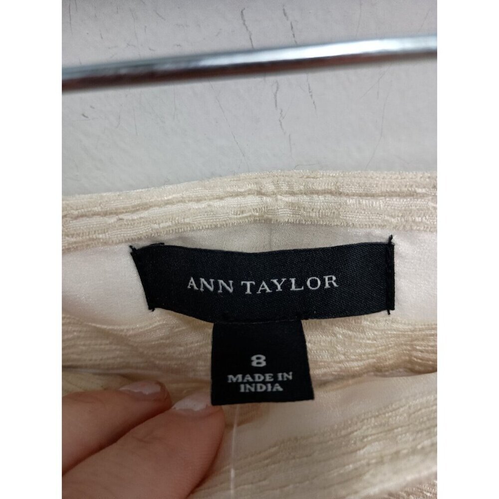 Ann Taylor Womens A-Line Mini Skirt Size 8 Cream Striped Shimmery Side Zip NEW - Picture 9 of 10